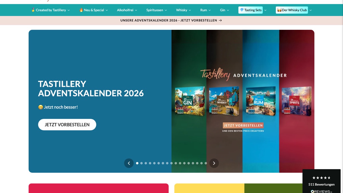 Screenshot der Website von Tastillery